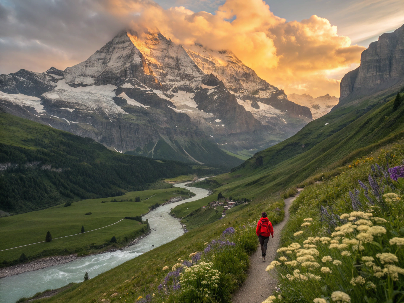 Majestic mountain peaks at sunrise